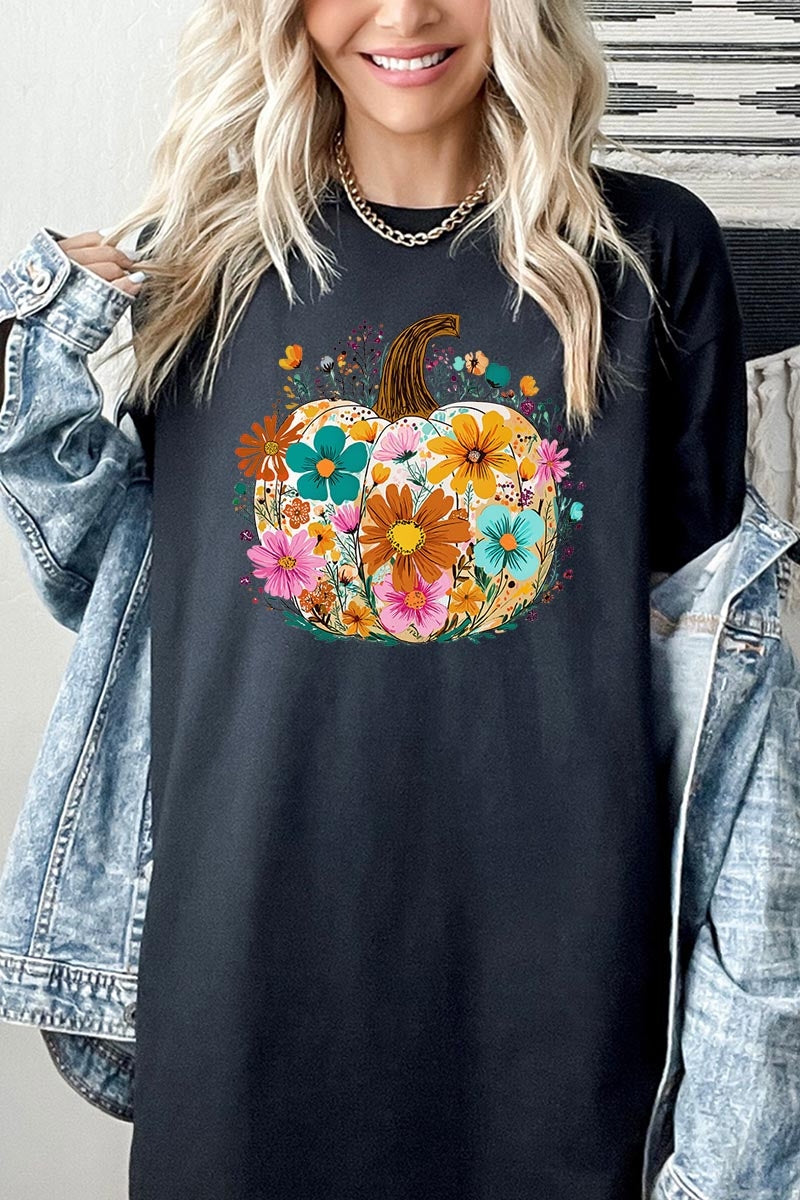 5000P-E3118 Floral Pumpkin Graphic Plus Heavy Cotton Tee $12.75