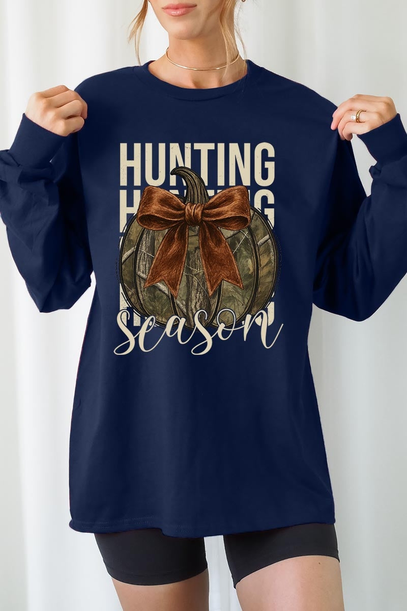 UL240-E3190 Hunting Pumpkin Bow Graphic Long Sleeve Tee $13.75