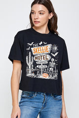 CTS-E3108 Skellie Motel Halloween Graphic Relaxed Crop Top $11