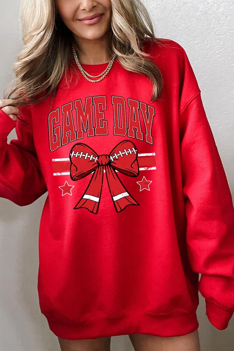 UL180P-E3062 Red Game Day Football Bow Graphic Plus Sweatshirt $25