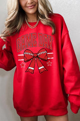 UL180P-E3062 Red Game Day Football Bow Graphic Plus Sweatshirt $25