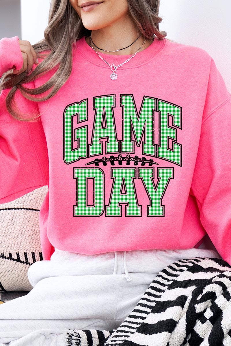 UL180-E3128 Green Gingham Game Day Graphic Sweatshirt $20