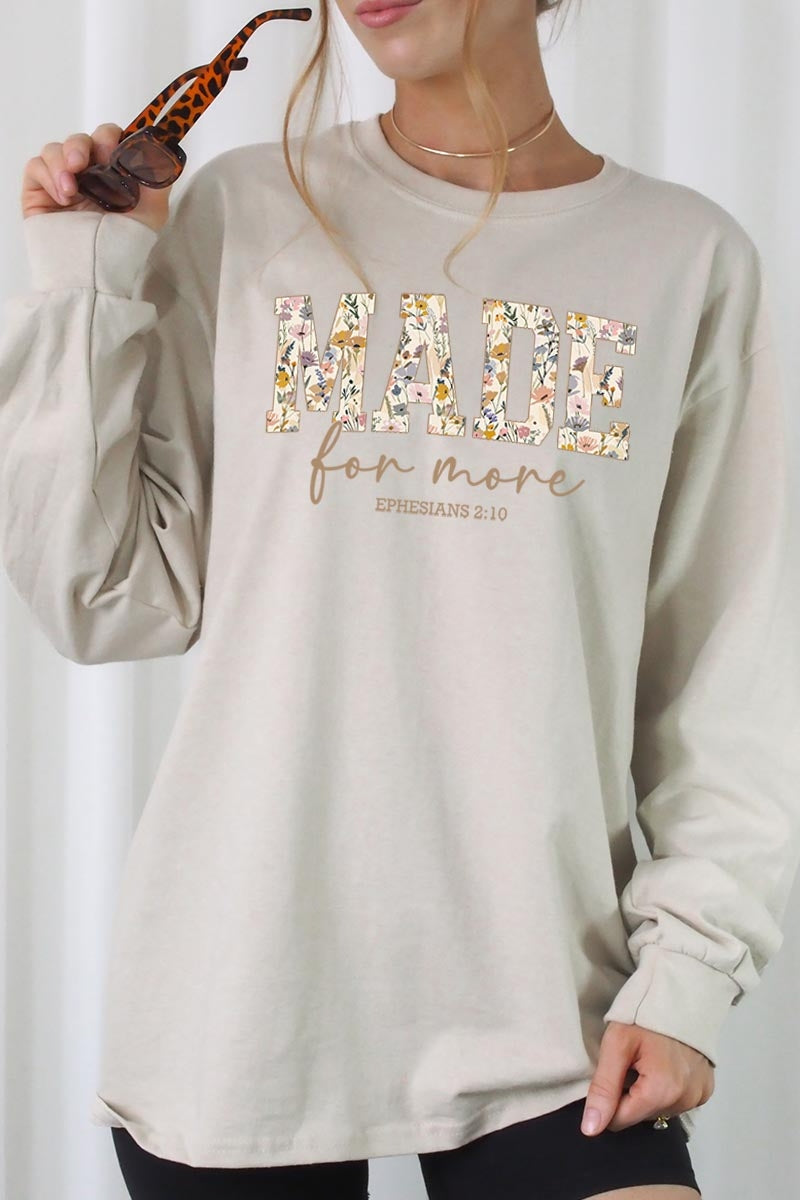 UL240-E3068 Made for More Faith Graphic Long Sleeve Tee $13.75