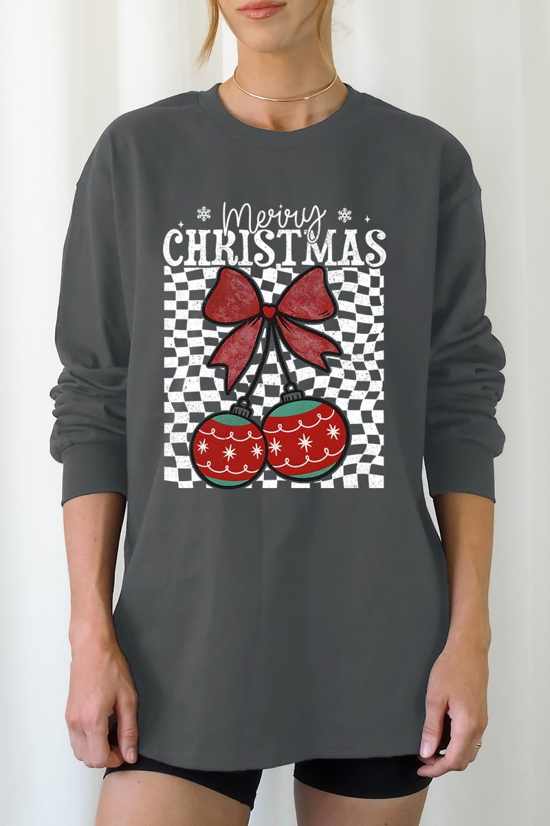UL240-E3196 Cherry Ornament Christmas Graphic Long Sleeve Tee $13.75