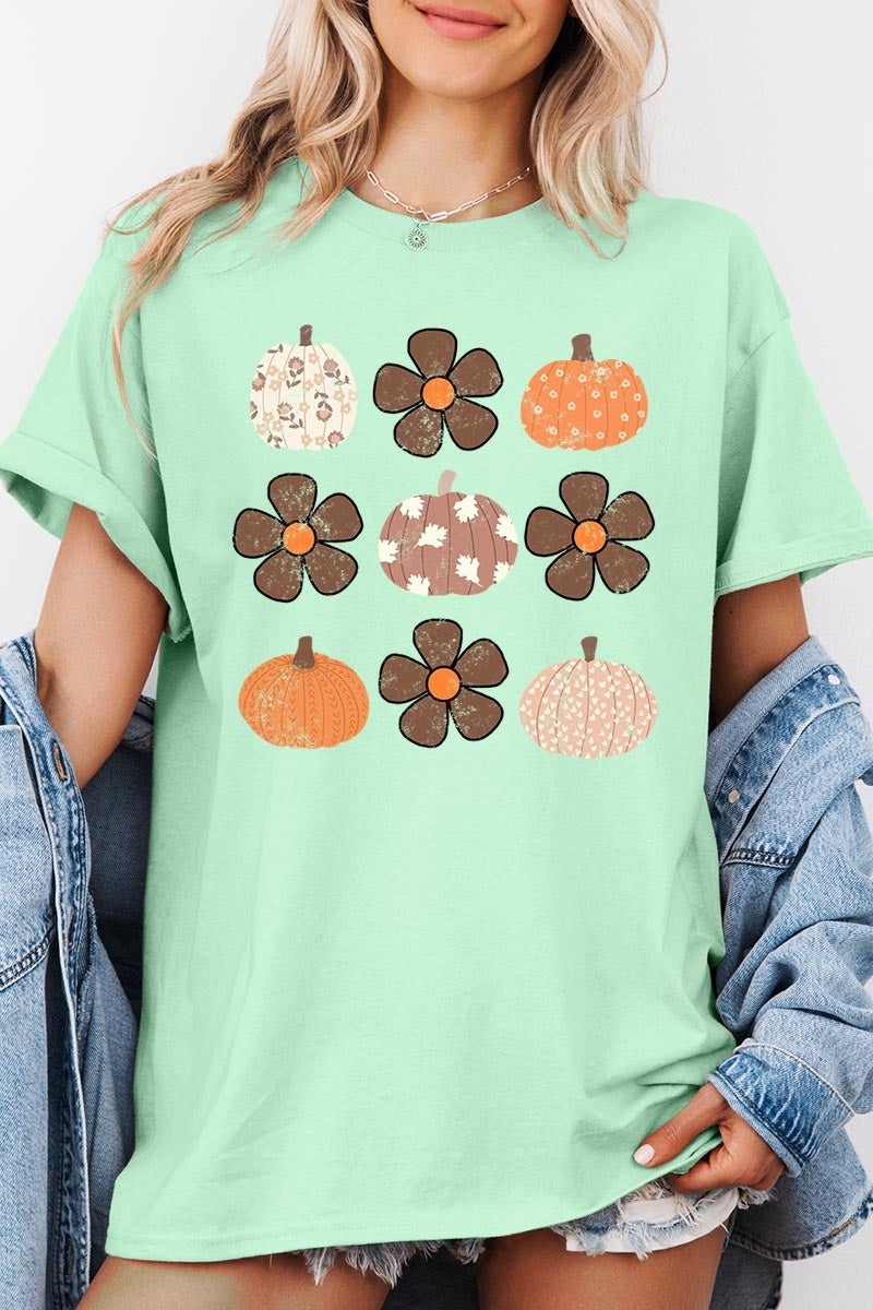 5000-E3117 Pumpkins & Flowers Fall Graphic Heavy Cotton Tee $9