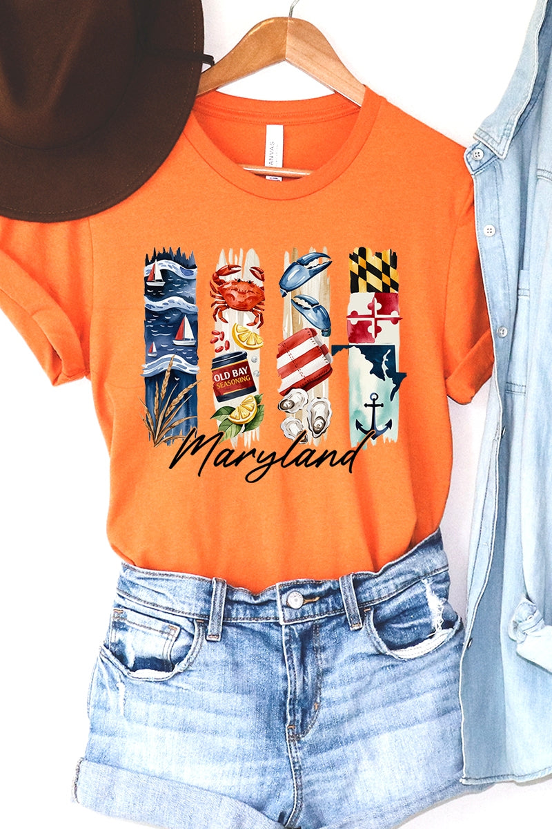 US3001P-E3061MD Maryland State Brushstroke Graphic Plus Tee $16