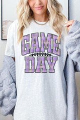 5000-E3127 Purple Gingham Game Day Graphic Heavy Cotton Tee $9