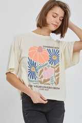 CTS-E3067 Consider the Wildflowers Graphic Relaxed Crop Top $11