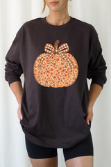 UL240-E3135 Floral Fall Pumpkin Graphic Long Sleeve Tee $13.75