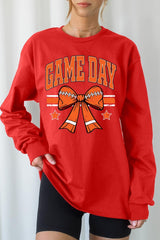 UL240-E3064 Orange Game Day Football Bow Long Sleeve Tee $13.75