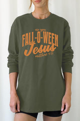 UL240-E3143 Are You Fall O Ween Jesus Graphic Long Sleeve Tee $13.75