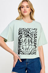 CTS-E3177 Skeleton Hands Zebra Graphic Relaxed Crop Top $11