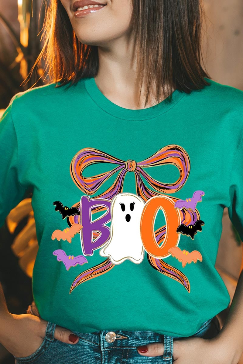 US3001-E3120 Boo Brushstroke Bow Graphic Tee $12.5