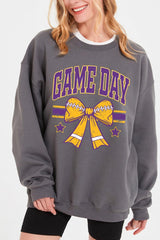 UL180-E3063 Purple Game Day Football Bow Graphic Sweatshirt $20