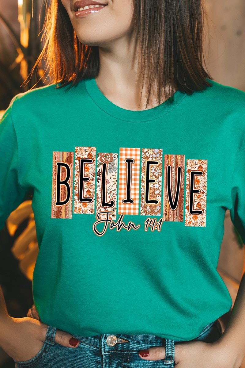 US3001-E3167 Believe Fall Christian Graphic Tee $12.5