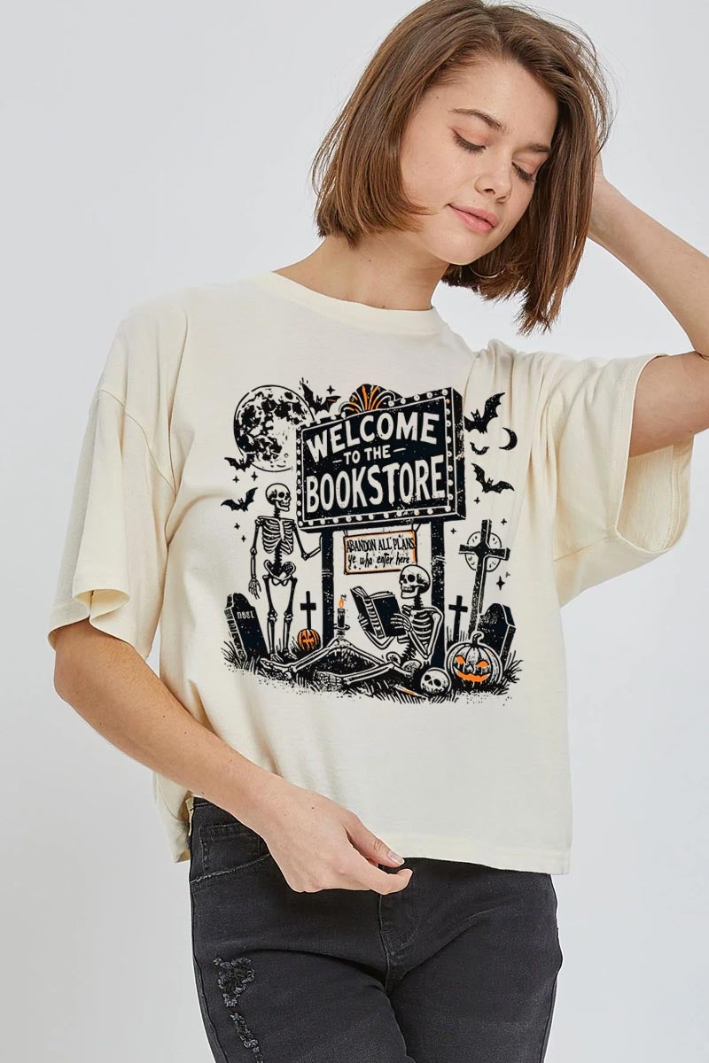 CTS-E3122 Bookstore Halloween Graphic Relaxed Crop Top $11