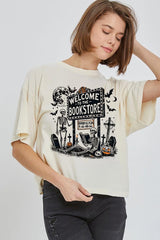 CTS-E3122 Bookstore Halloween Graphic Relaxed Crop Top $11