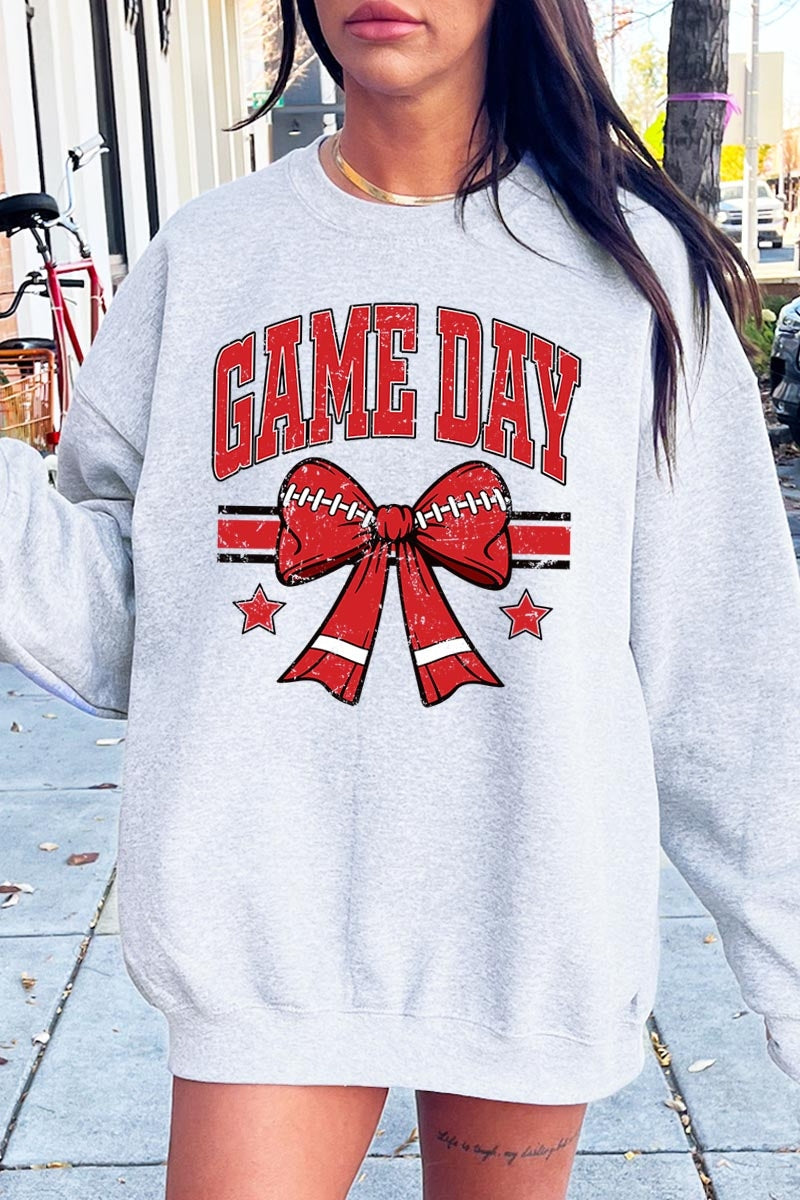 UL180P-E3062 Red Game Day Football Bow Graphic Plus Sweatshirt $25