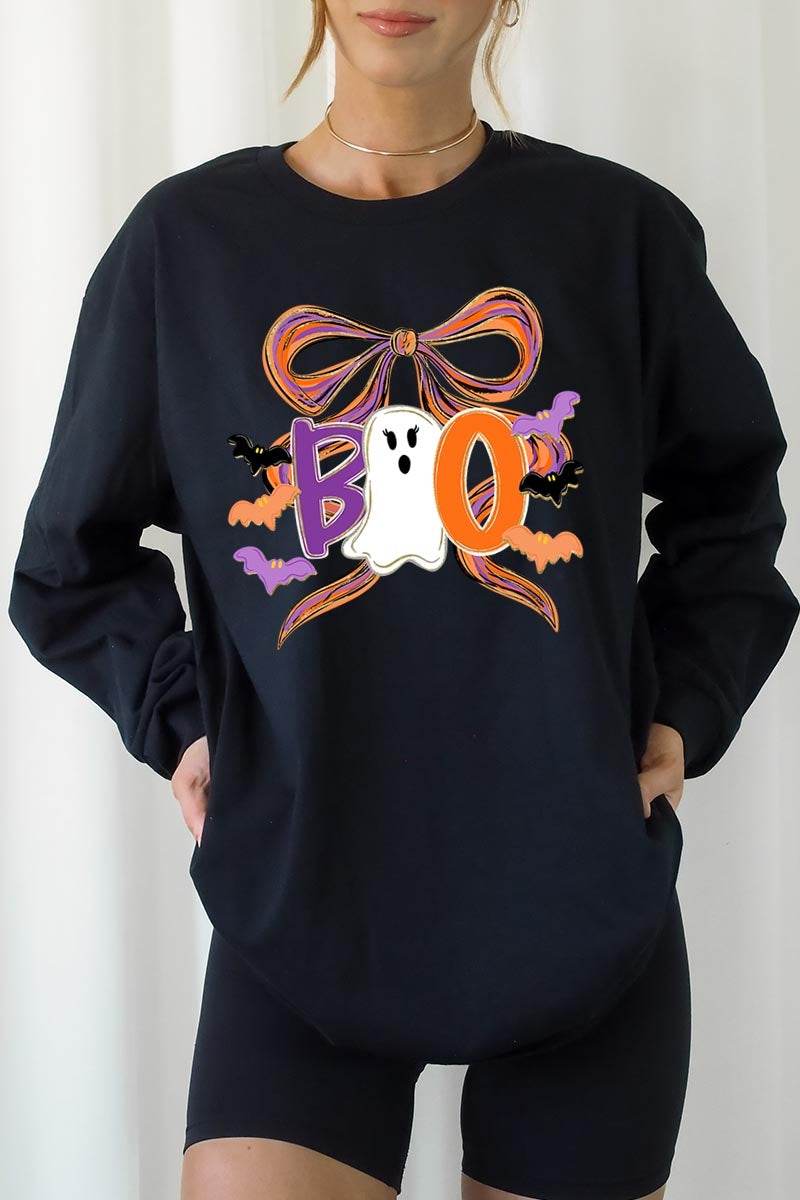 UL240P-E3120 Boo Brushstroke Bow Graphic Plus Long Sleeve Tee $17
