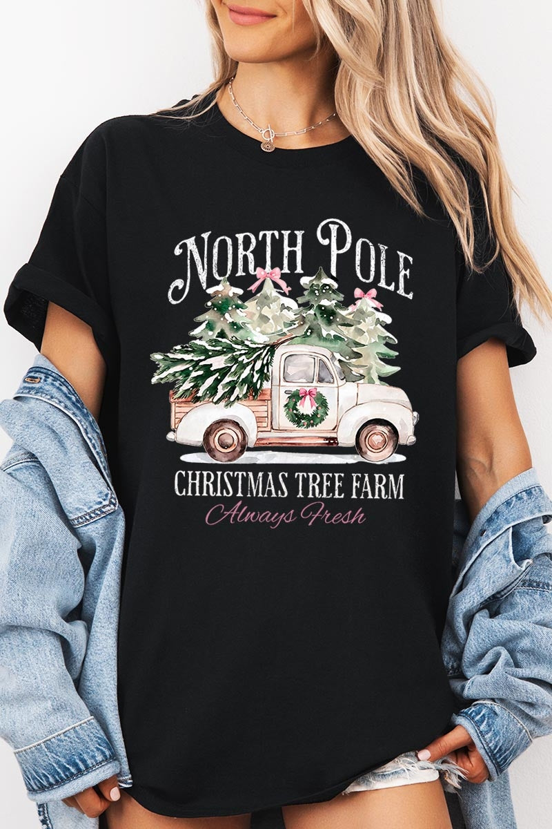 5000P-E3174 North Pole Christmas Graphic Plus Heavy Cotton Tee $12.75