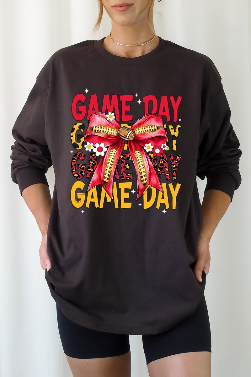 UL240P-E3091 Red Yellow Football Bow Plus Long Sleeve Tee $17