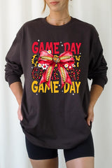 UL240-E3091 Red Yellow Football Game Day Bow Long Sleeve Tee $13.75