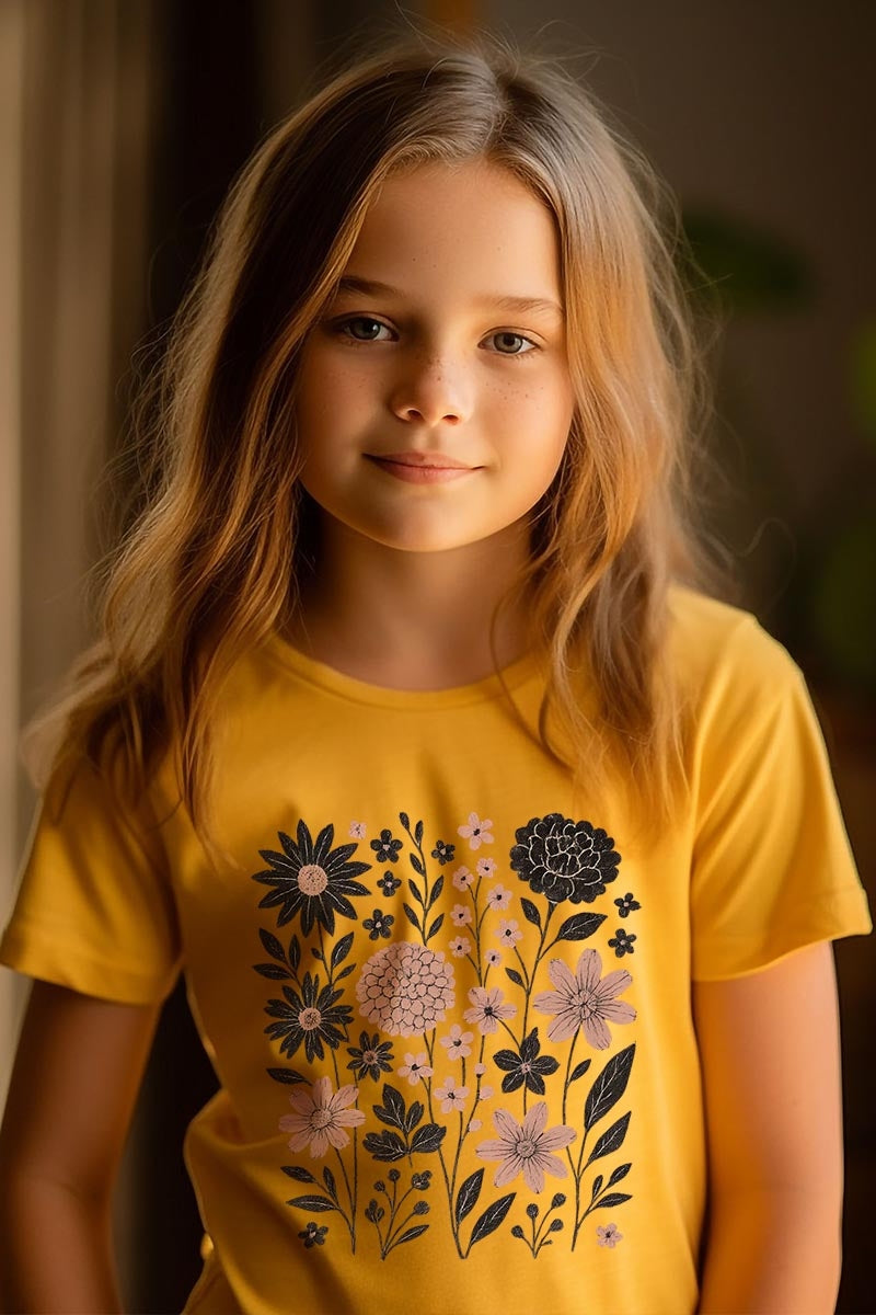 US3001Y-E3178Z Fall Floral Garden Kids Graphic Tee $11