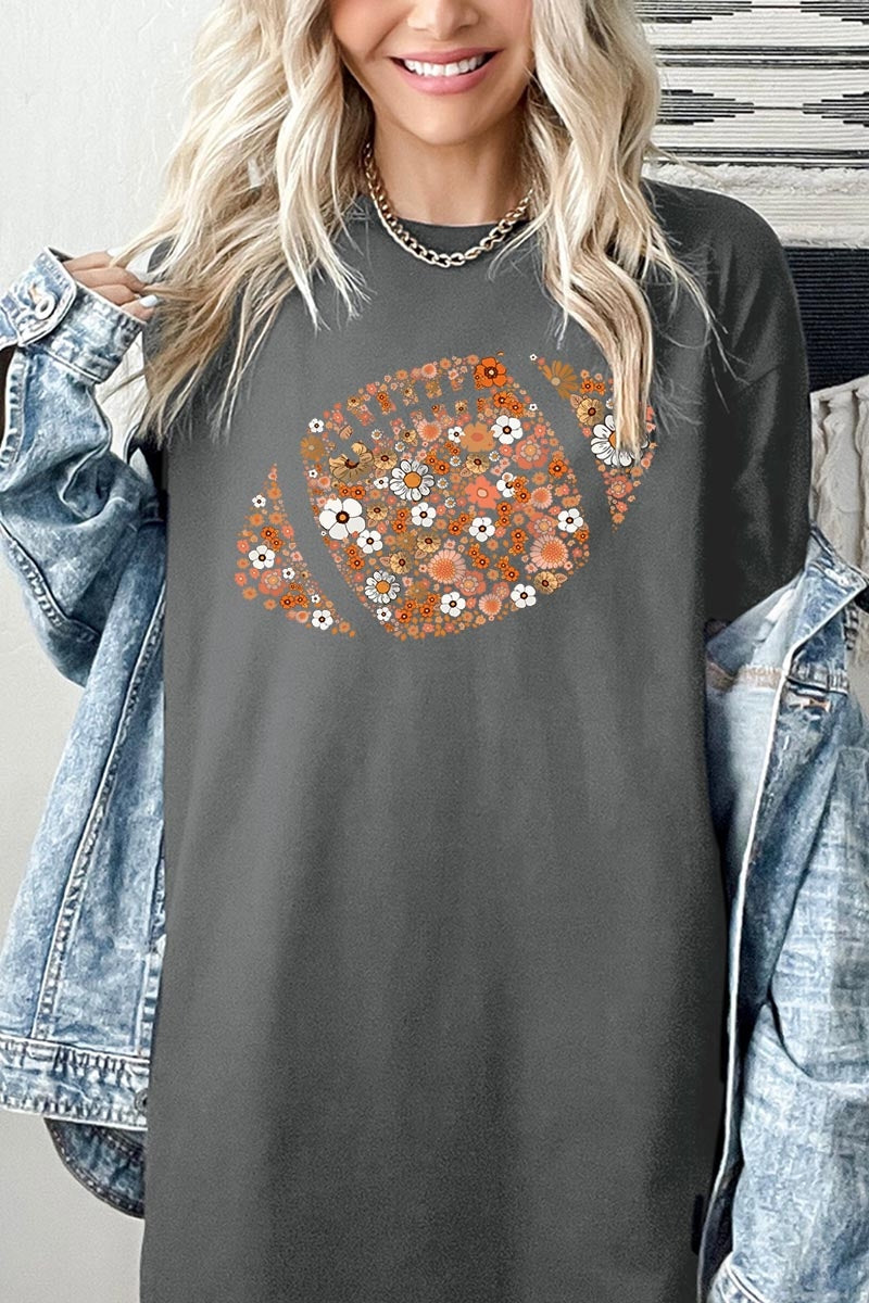 5000P-E3133 Floral Football Graphic Plus Heavy Cotton Tee $12.75