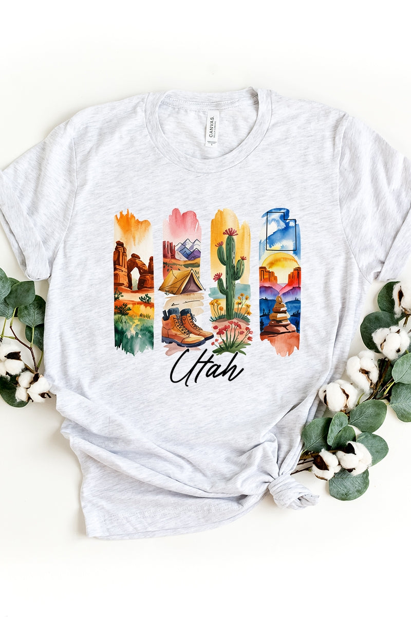 US3001P-E3061UT Utah State Brushstroke Graphic Plus Tee $16