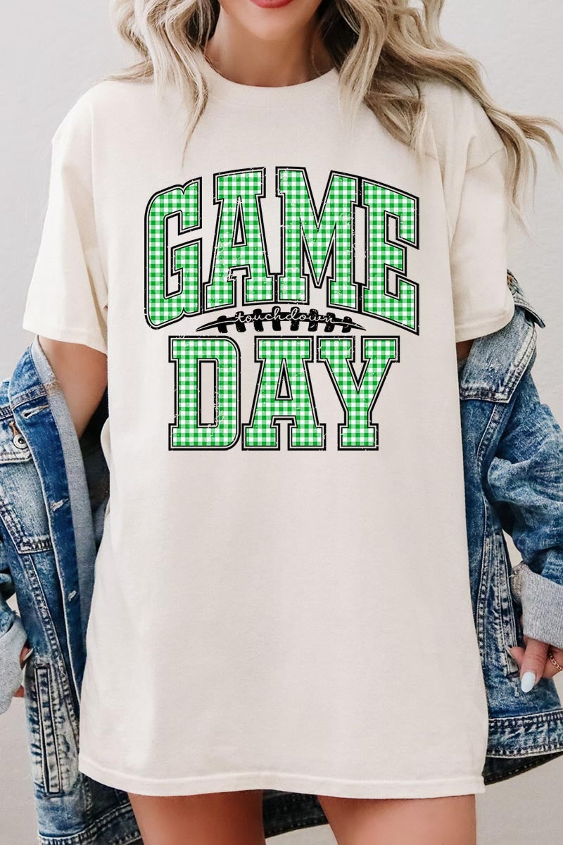 5000-E3128 Green Gingham Game Day Graphic Heavy Cotton Tee $9