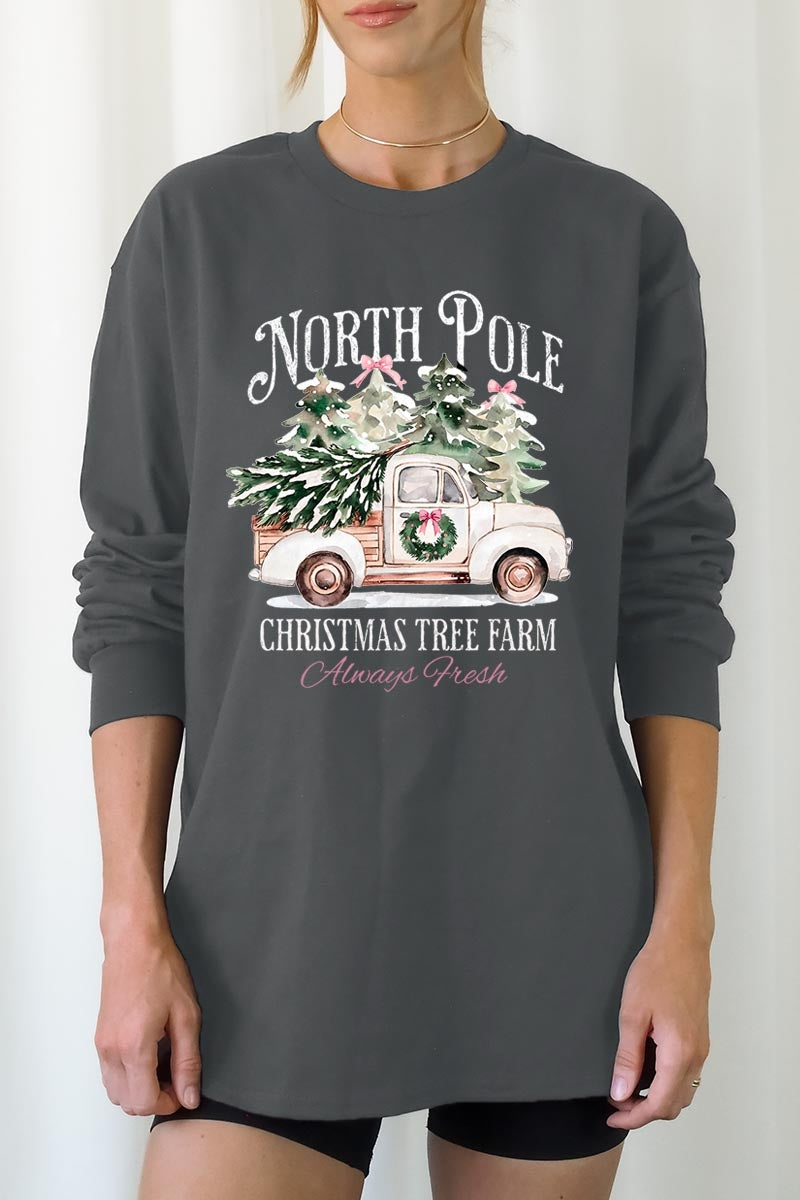 UL240P-E3174 North Pole Christmas Graphic Plus Long Sleeve Tee $17