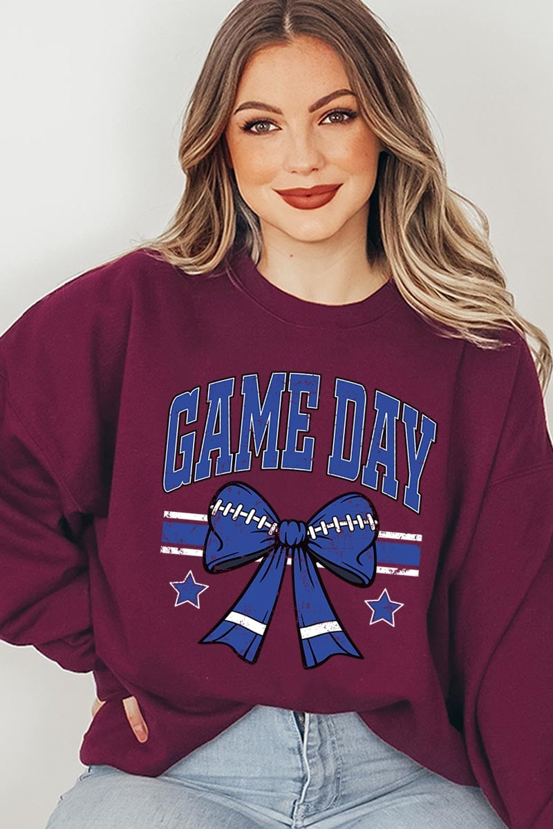 UL180-E3065 Blue Game Day Football Bow Graphic Sweatshirt $20
