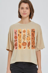 CTS-E3110 Brushstroke Boho Fall Graphic Relaxed Crop Top $11