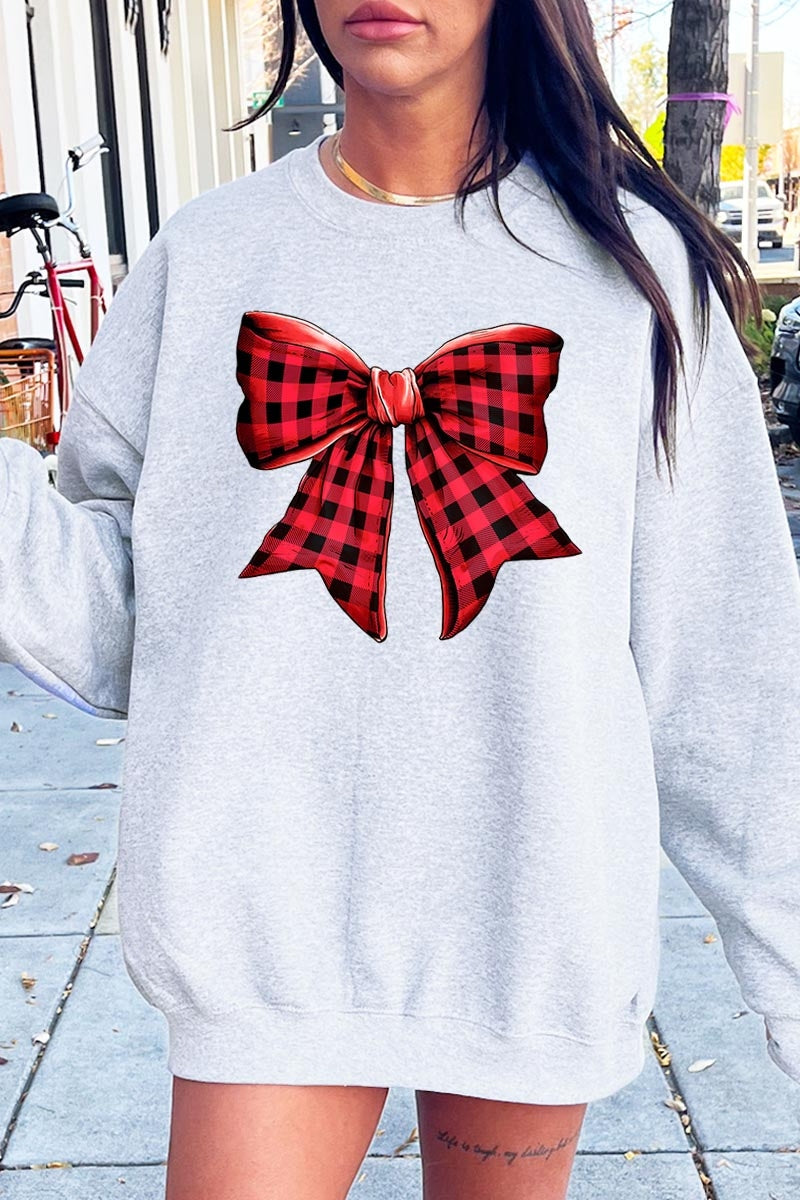 UL180P-E3198 Red Buffalo Plaid Bow Graphic Plus Sweatshirt $25