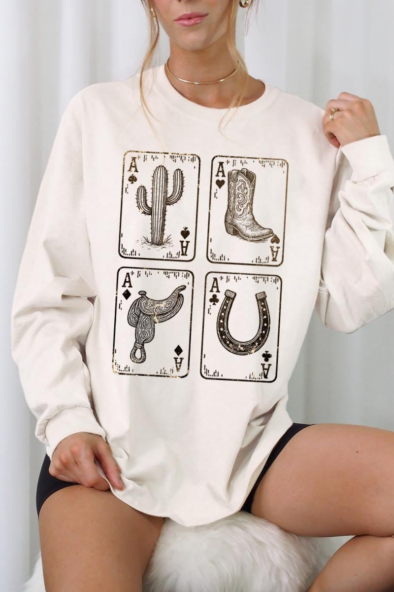 UL240P-E3094 Western Cowgirl Card Graphic Plus Long Sleeve Tee $17