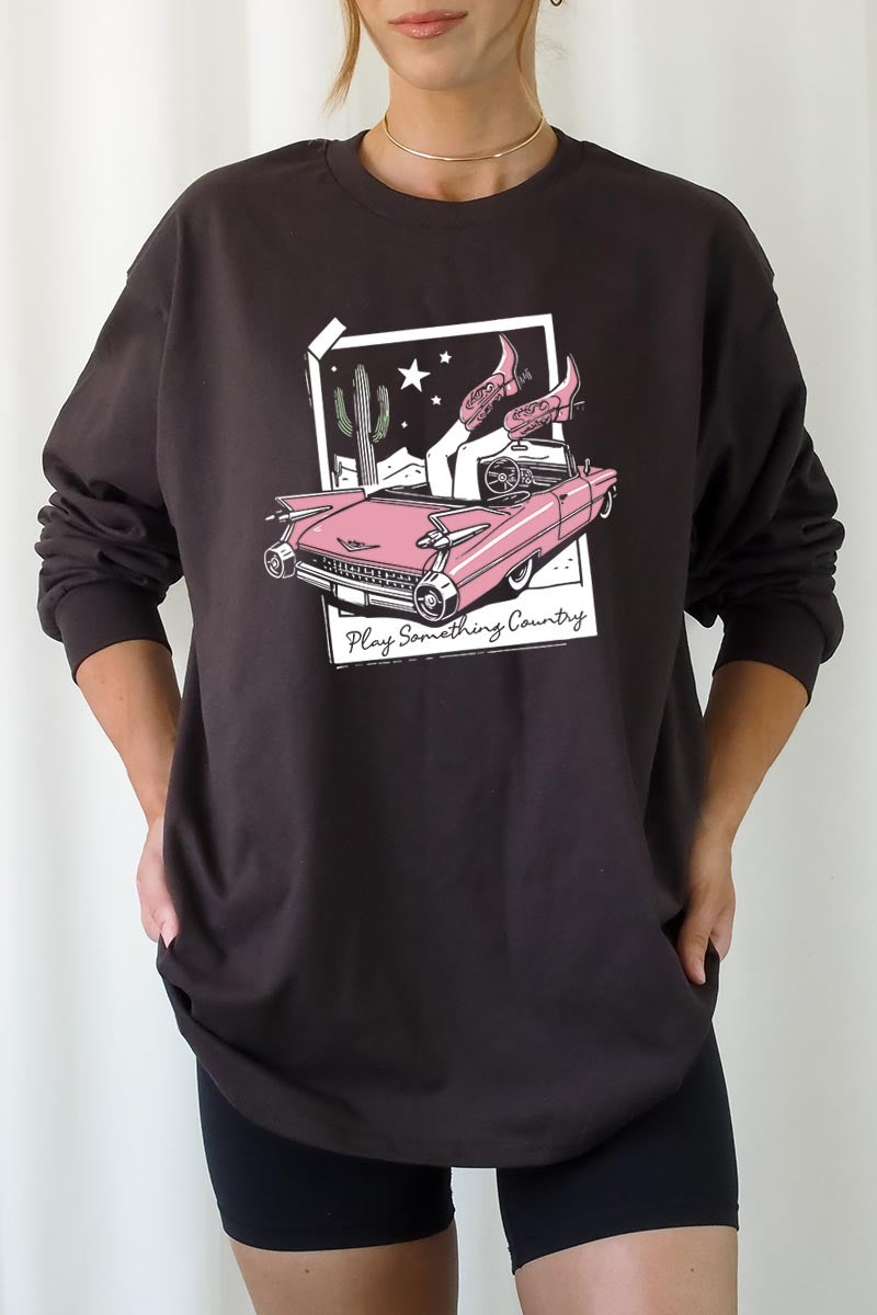 UL240-E3098 Play Something Country Graphic Long Sleeve Tee $13.75