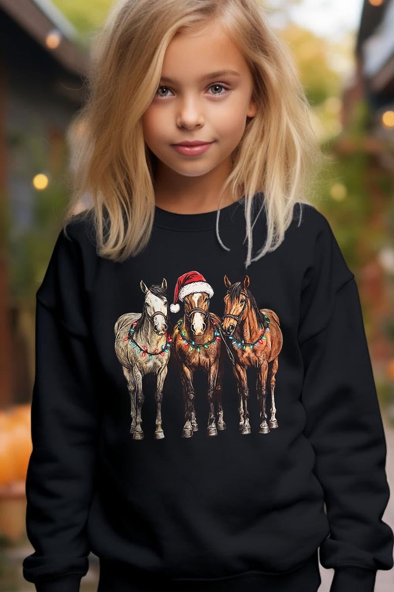 UL180B-E3182Z Christmas Horses Kids Graphic Sweatshirt $20