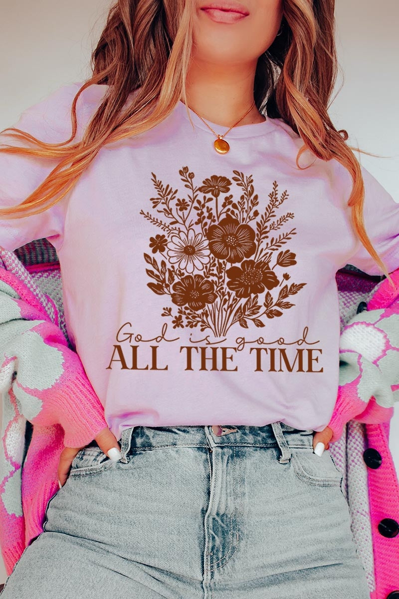 US3001-E3116 God Is Good Floral Graphic Tee $12.5
