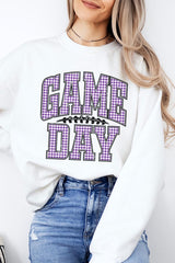 UL180-E3127 Purple Gingham Game Day Graphic Sweatshirt $20