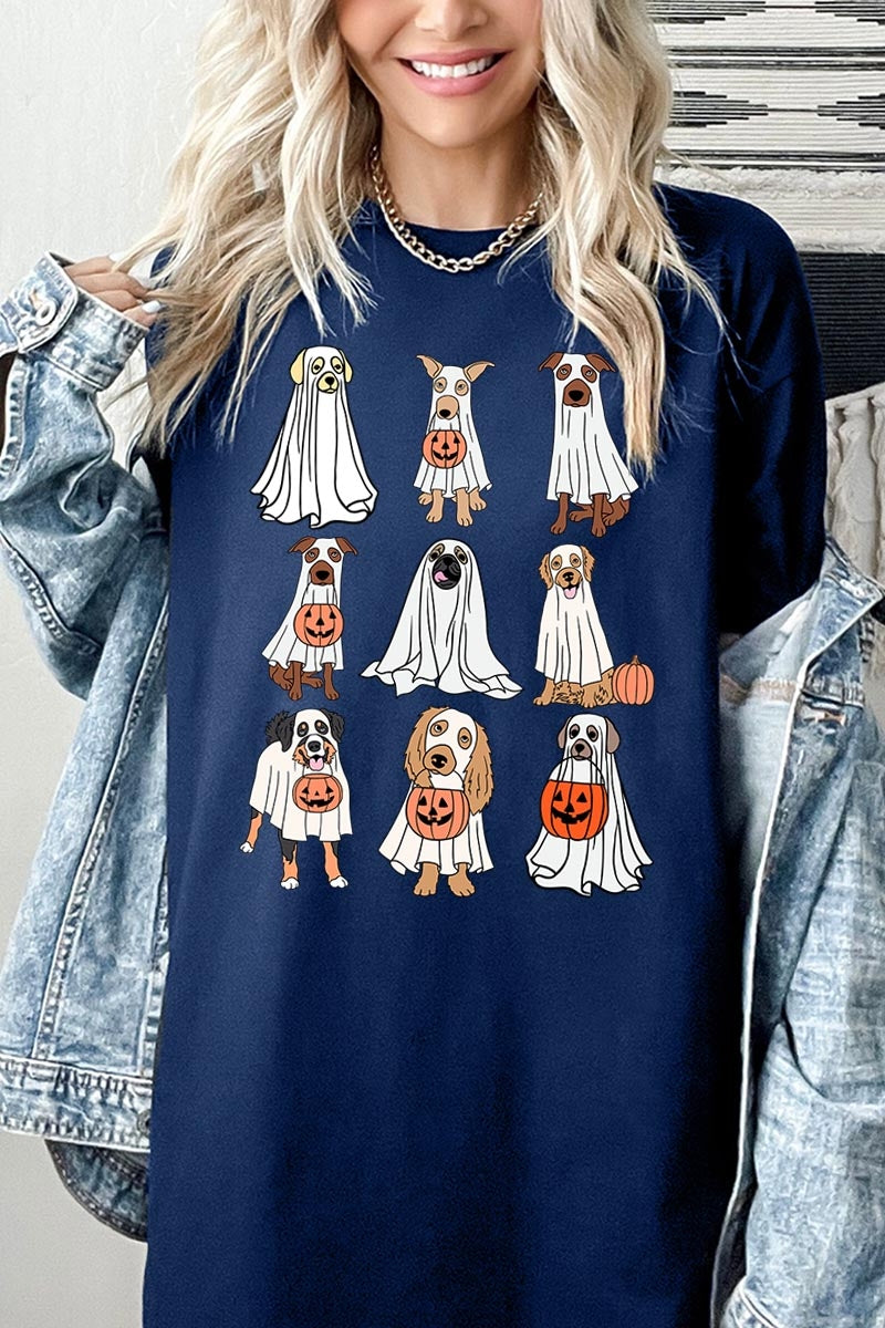 5000-E3106 Halloween Ghost Dog Graphic Heavy Cotton Tee $9