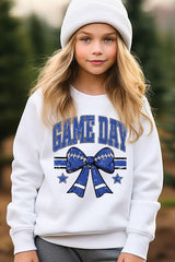 UL180B-E3065Z Blue Game Day Football Bow Kids Graphic Sweatshirt $20