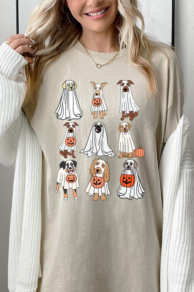 5000P-E3106 Halloween Ghost Dog Graphic Plus Heavy Cotton Tee $12.75