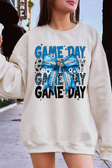 UL180-E3089 Blue Silver Football Game Day Bow Sweatshirt $20