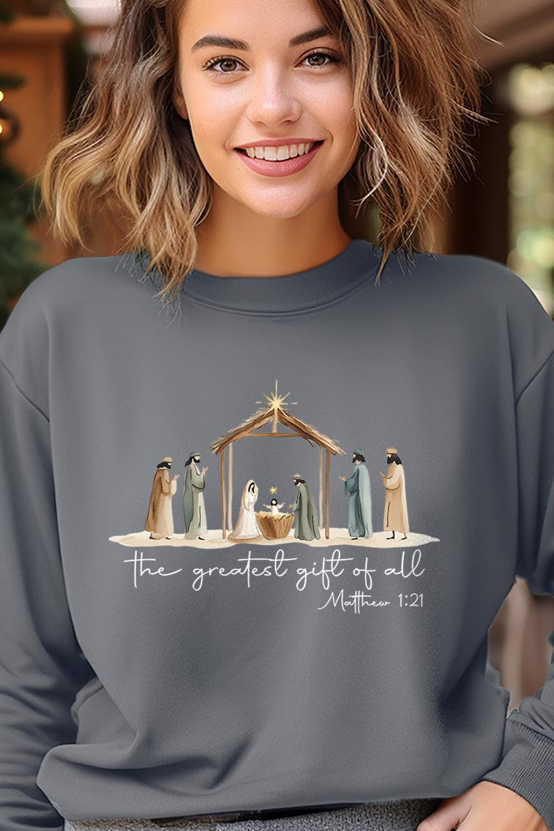 UL180-E3183 Nativity Gift Graphic Sweatshirt $20