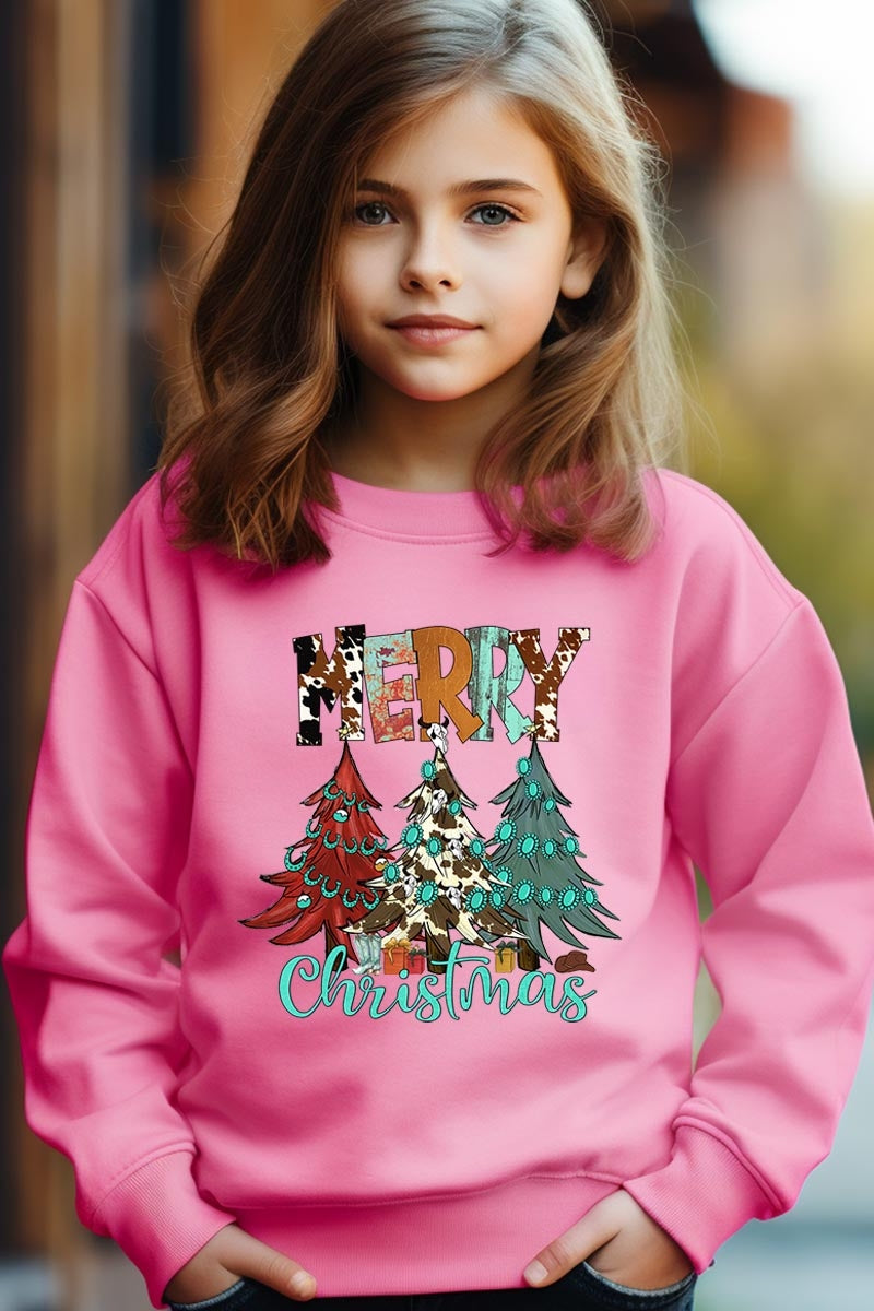 UL180B-E3200Z Merry Christmas Trees Kids Graphic Sweatshirt $20