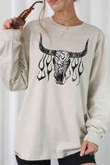 UL240-E3176 Western Bullskull Graphic Long Sleeve Tee $13.75