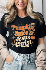 US3001-E3164 Pumpkin Spice & Jesus Graphic Tee $12.5