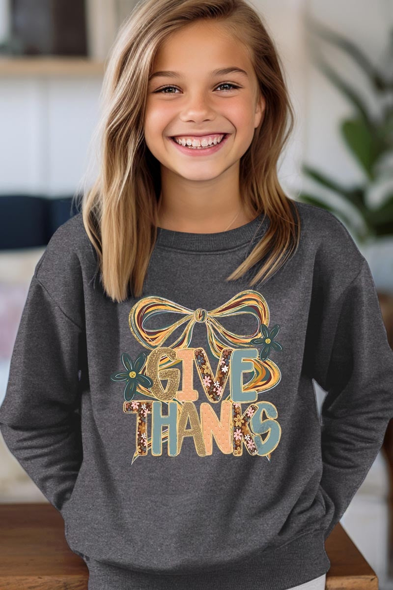 UL180B-E3154Z Give Thanks Bow Kids Graphic Sweatshirt $20