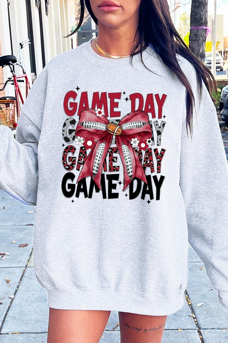 UL180P-E3093 Red Silver Football Game Day Bow Plus Sweatshirt $25
