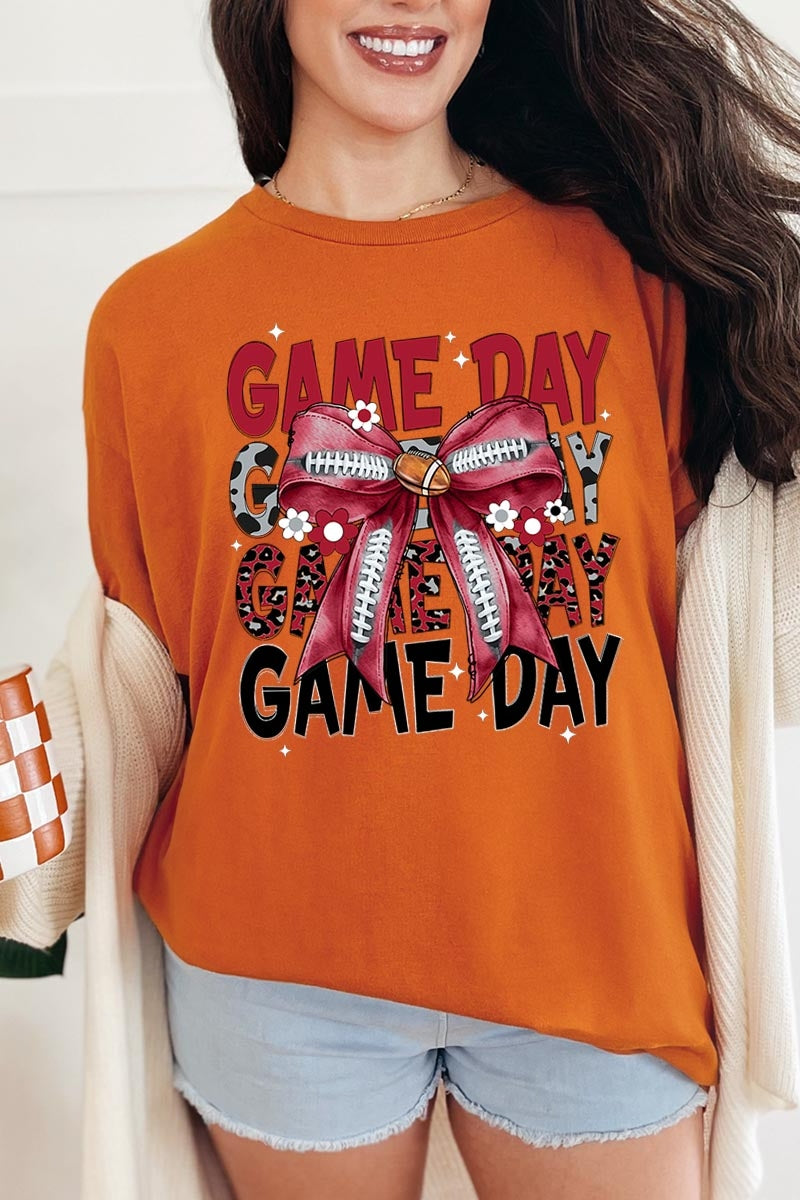 5000P-E3093 Red Silver Football Bow Plus Heavy Cotton Tee $12.75